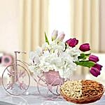 Floral Cycle Arrangement and Dry Fruits Combo