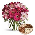 Mixed Flowers Vase Arrangement and Dry Fruits Combo