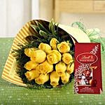 Bright Yellow Roses Bouquet and Lindt Chocolate Combo