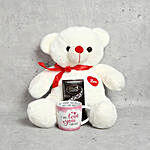 White Teddy Bear and Dark Chocolate and Mug Gift Set