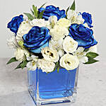 Blue Roses Arrangement In Glass Vase