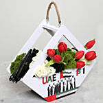 Red Tulips in Special UAE Day Wooden Base