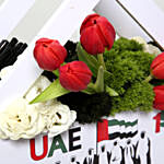 Red Tulips in Special UAE Day Wooden Base