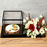 Carrot Cake and Flowers Arrangement Combo