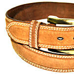Men Genuine Suede Leather Belt with Double Needle Edge Stitch