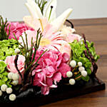 Mixed Floral Arrangement in Brown Tray