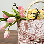 Pink and Peach Flowers in Designer Bag