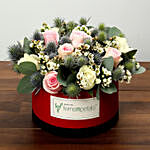 Mixed Rose Arrangement In Red Cardboard Box