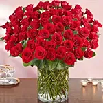 Ravishing 100 Red Roses In Glass Vase