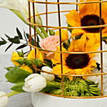 Mix Flowers Cage Arrangement