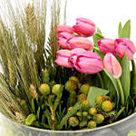 Pink Tulips With Pebbles Glass Vase Arrangement