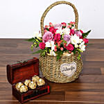 Mixed Bright Flower Basket and Chocolates