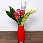 Calla Lilies and Red Protea Vase Arrangement