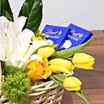Yellow and Blue Floral Basket With Chocolates