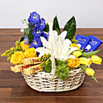 Yellow and Blue Floral Basket With Chocolates