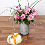 Elegant Purple Rose Vase and Mono Cake