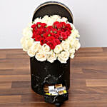 Peach and Red Rose Box With Teddy Bear