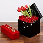 Grand Stylish Box Of Chocolates and Red Flowers