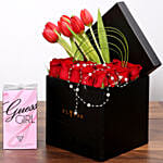 Stylish Box Of Chocolates and Flowers With Perfume