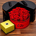 Stylish Box Of Red Roses and Patchi Chocolates