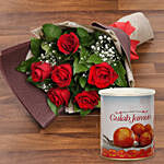 Red Roses Bouquet and Gulab Jamun Combo