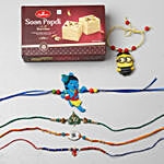 Set of 5 Assorted Rakhis With Soan Papdi