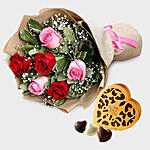Pink and Red Roses With Godiva Chocolate Box