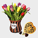 Vibrant Tulips and Godiva Chocolate Box