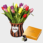 Vibrant Tulips and Godiva Gold Chocolate Box