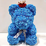 Artificial Blue Roses Teddy With Crown