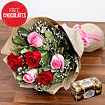 Pink and Red Roses With Free Chocolates