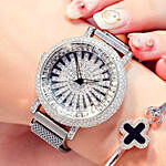 Korean Diamond Star Silver Watch