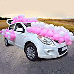 ديكور بالونات - بالونات في السيارة لون زهر للمولودة الجديدة