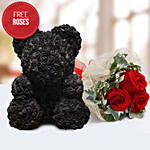 Black Roses Teddy and Free 3 Red Roses