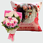 Gerberas Bouquet and Personalised Cushion