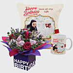 Love Personalised Mug Cushion and Flowers