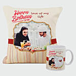 Love Personalised Mug Cushion and Flowers