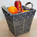 Wooden Basket Of Oranges & Wang Jao Drink
