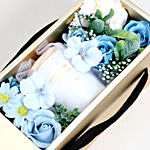 Candle and Artificial Flowers Blue and White