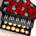 Roses and Chocolates Black Heart Box