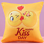 Happy Kiss Day Printed Emoji Cushion