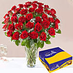 50 Scarlet Red Roses and Dairy Milk Chocolates