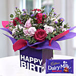 Birthday Flowers with Dairy Milk Fruit n Nut