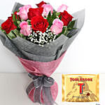 Pink and Red Roses Bouquet with Toblerone Mini