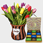 Vibrant Tulips and Godiva Chocolate Bar