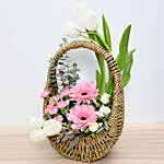 Pink and White Flowers Basket