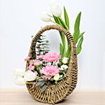 Pink and White Flowers Basket