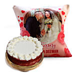 Anniversary Cushion and Red Velvet Cake combo