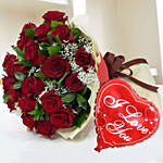 Romantic Red Roses Bunch & Love Balloon