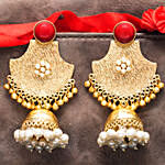 Gold Plated Red Stones Dome Jhumkas